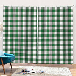 Green And White Buffalo Check Print Pencil Pleat Curtains