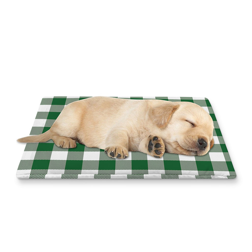Green And White Buffalo Check Print Pet Cooling Mat Cover
