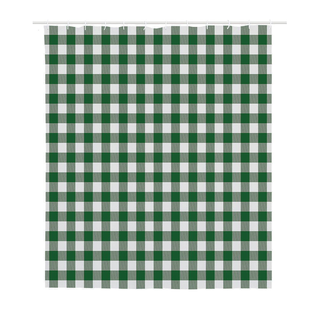 Green And White Buffalo Check Print Polyester Shower Curtain