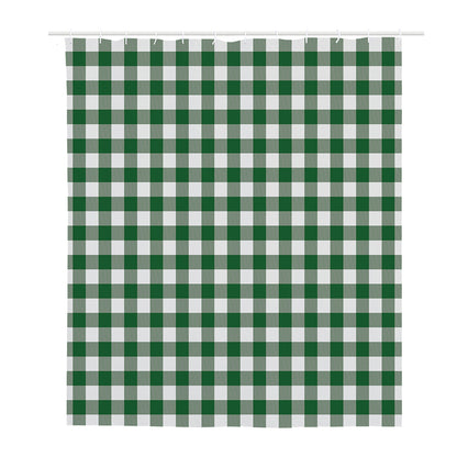 Green And White Buffalo Check Print Polyester Shower Curtain