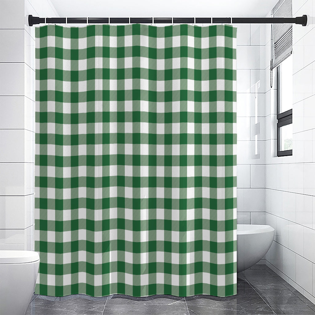 Green And White Buffalo Check Print Premium Shower Curtain