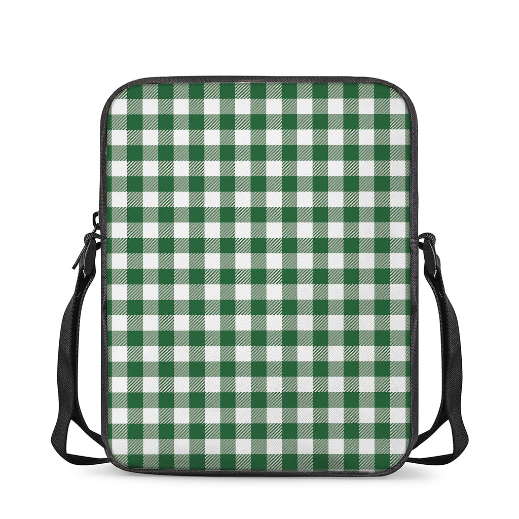 Green And White Buffalo Check Print Rectangular Crossbody Bag