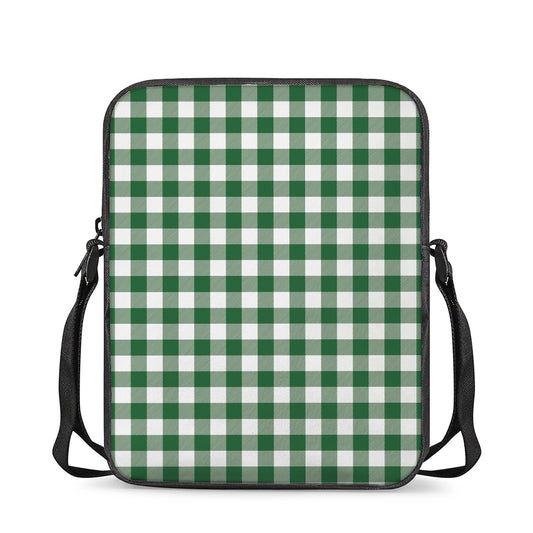 Green And White Buffalo Check Print Rectangular Crossbody Bag