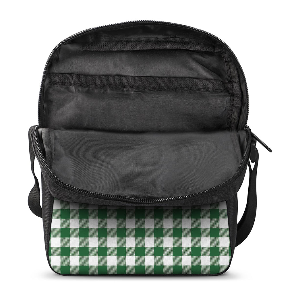 Green And White Buffalo Check Print Rectangular Crossbody Bag