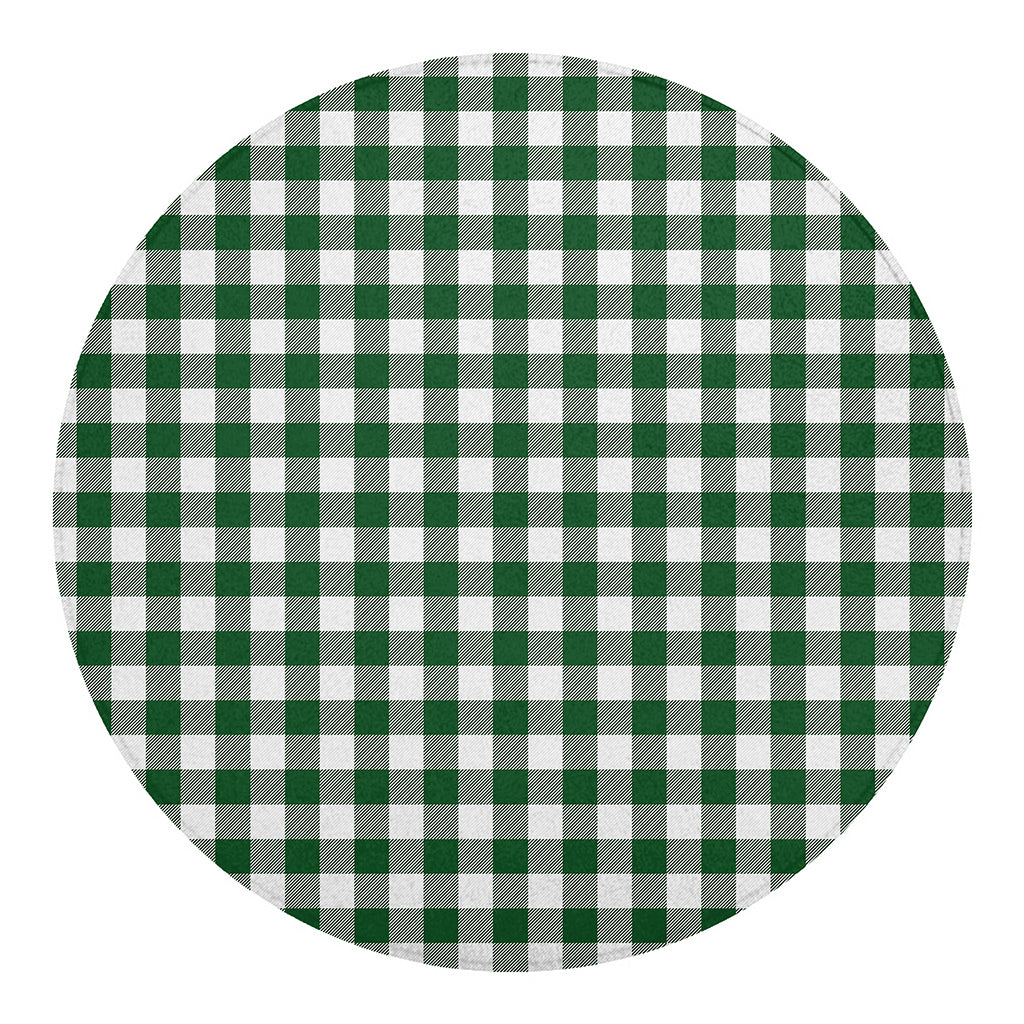 Green And White Buffalo Check Print Round Blanket