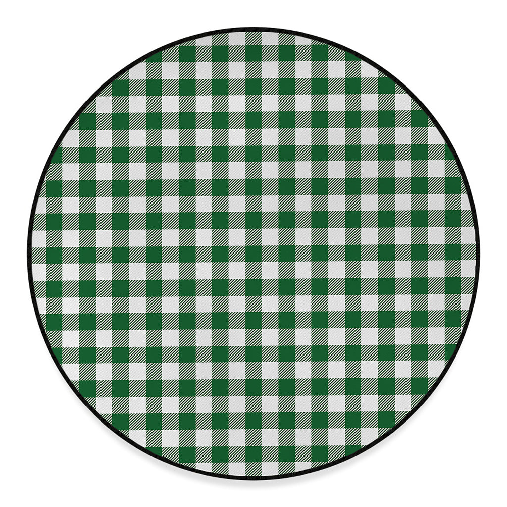 Green And White Buffalo Check Print Round Floor Mat