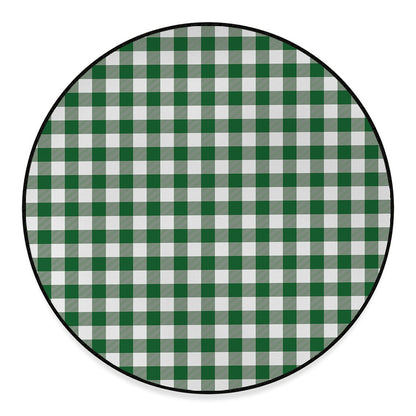 Green And White Buffalo Check Print Round Floor Mat