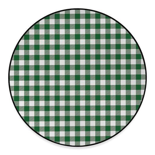 Green And White Buffalo Check Print Round Floor Mat