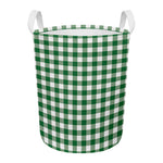 Green And White Buffalo Check Print Round Laundry Basket