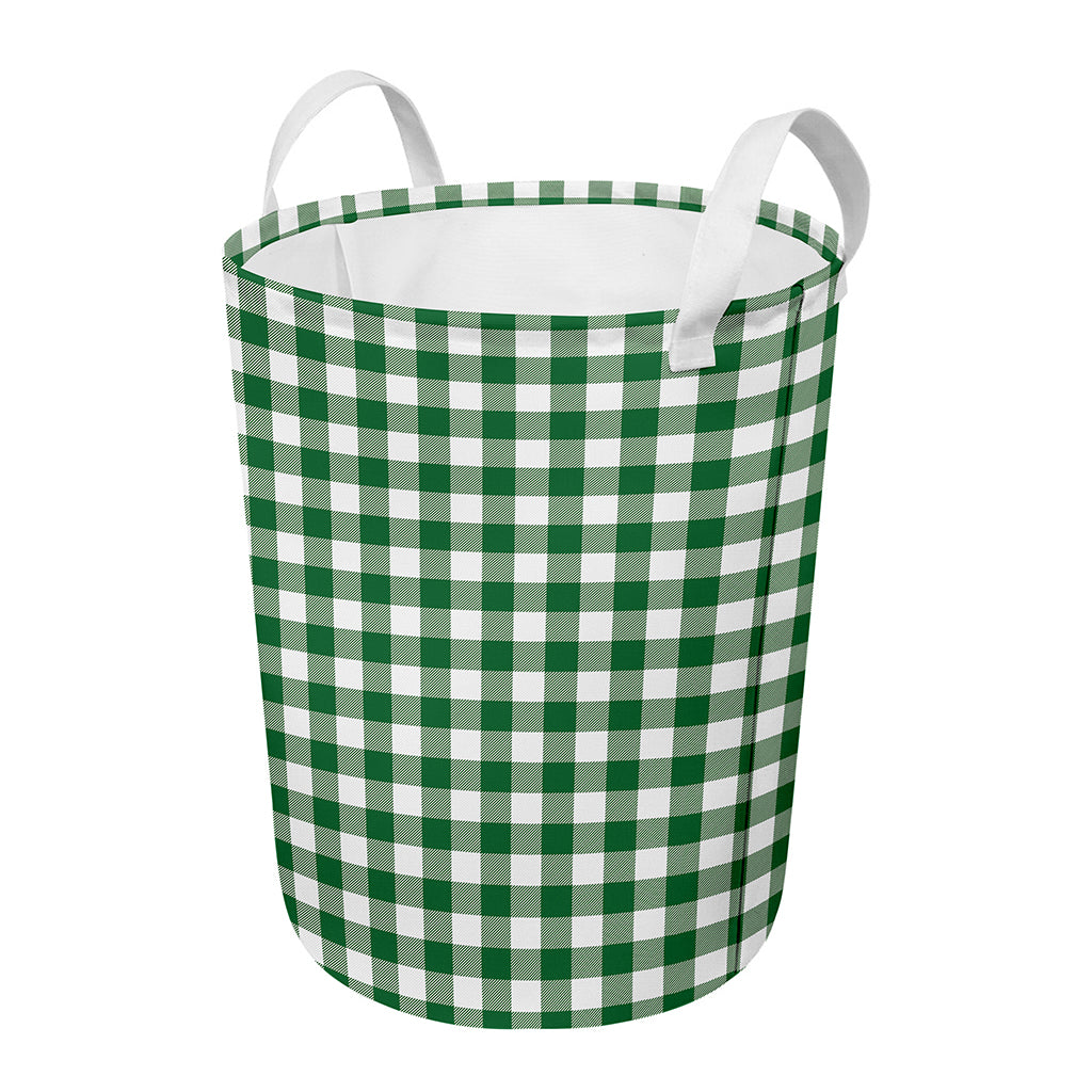 Green And White Buffalo Check Print Round Laundry Basket