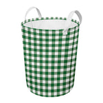 Green And White Buffalo Check Print Round Laundry Basket