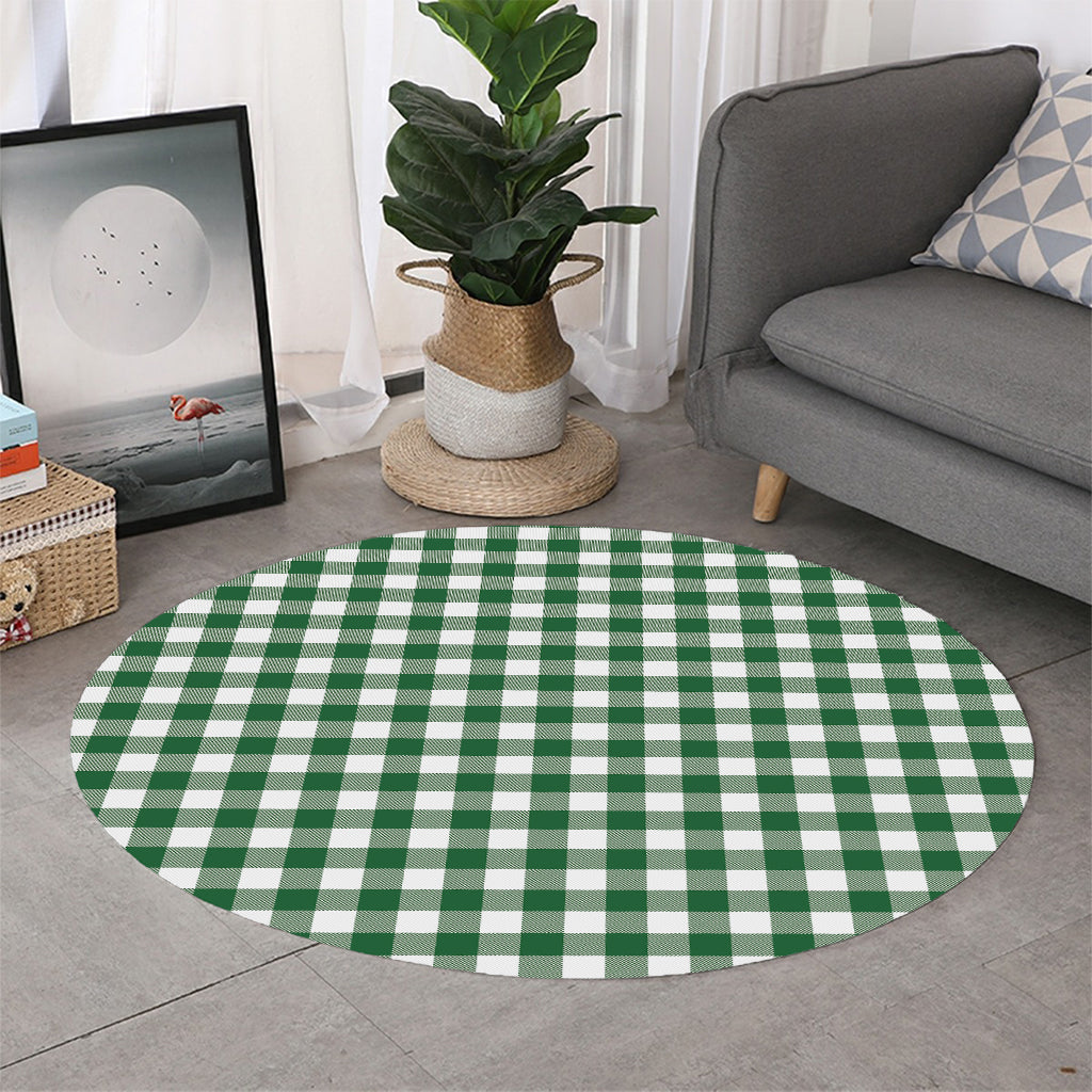 Green And White Buffalo Check Print Round Rug