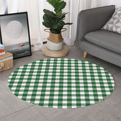 Green And White Buffalo Check Print Round Rug