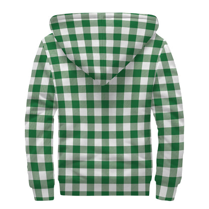 Green And White Buffalo Check Print Sherpa Lined Zip Up Hoodie