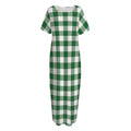 Green And White Buffalo Check Print Short Sleeve Long Nightdress