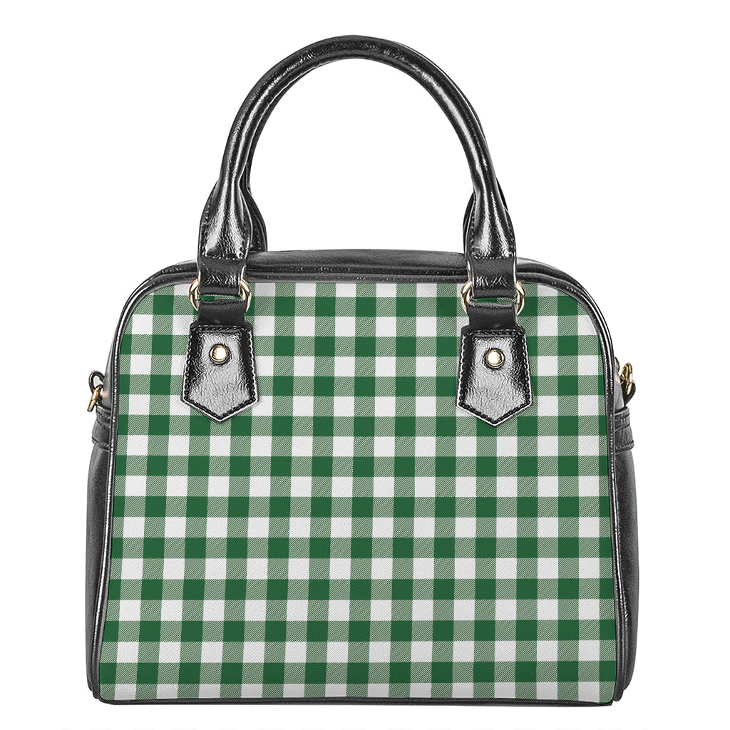 Green And White Buffalo Check Print Shoulder Handbag