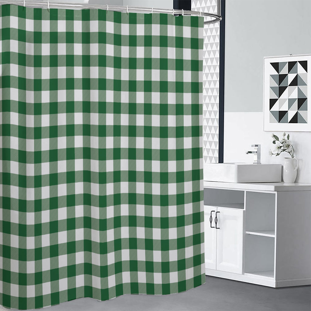 Green And White Buffalo Check Print Shower Curtain