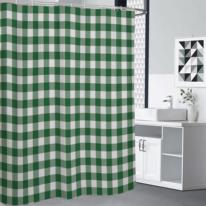 Green And White Buffalo Check Print Shower Curtain