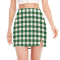 Green And White Buffalo Check Print Side Slit Mini Skirt
