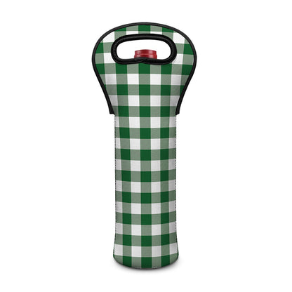 Green And White Buffalo Check Print Single Neoprene Wine Tote