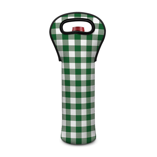 Green And White Buffalo Check Print Single Neoprene Wine Tote