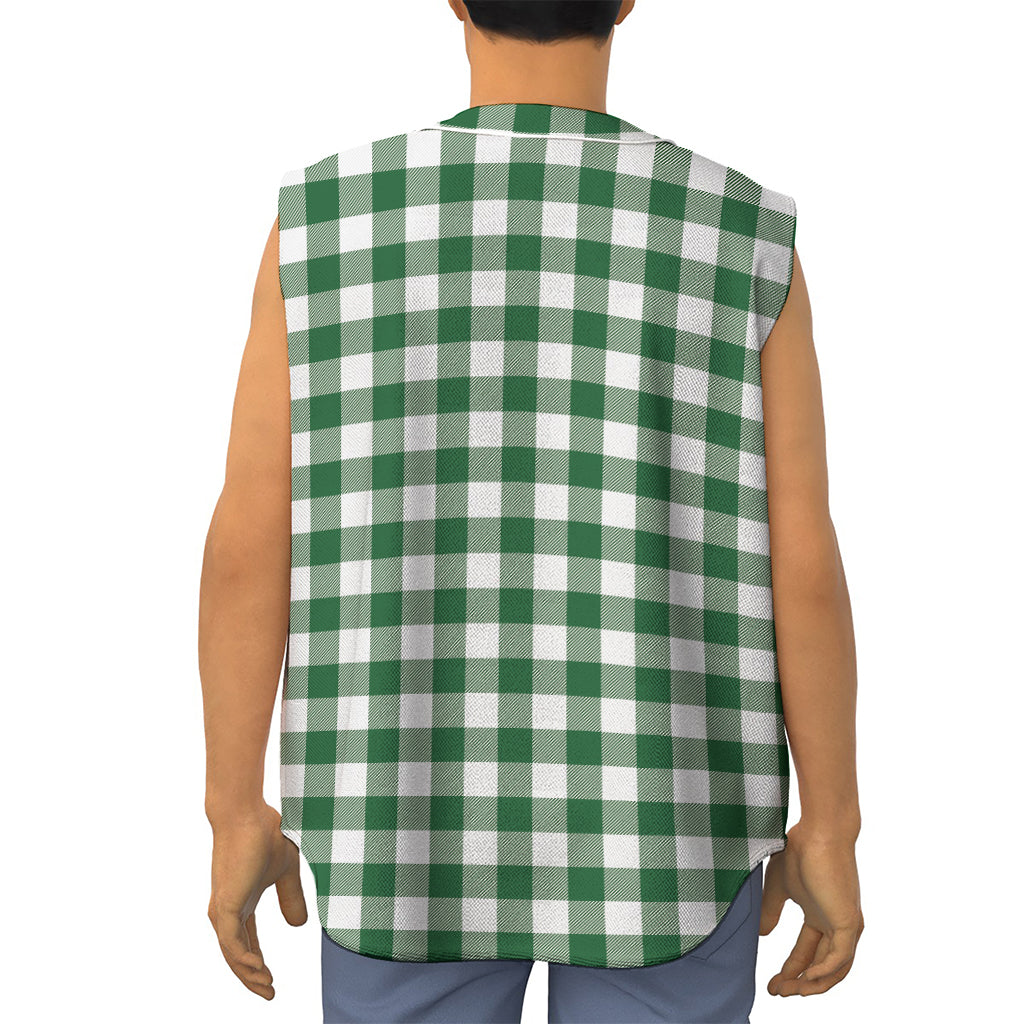 Green And White Buffalo Check Print Sleeveless Baseball Jersey