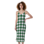 Green And White Buffalo Check Print Slim Fit Midi Cami Dress