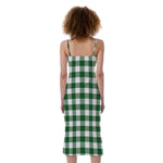 Green And White Buffalo Check Print Slim Fit Midi Cami Dress