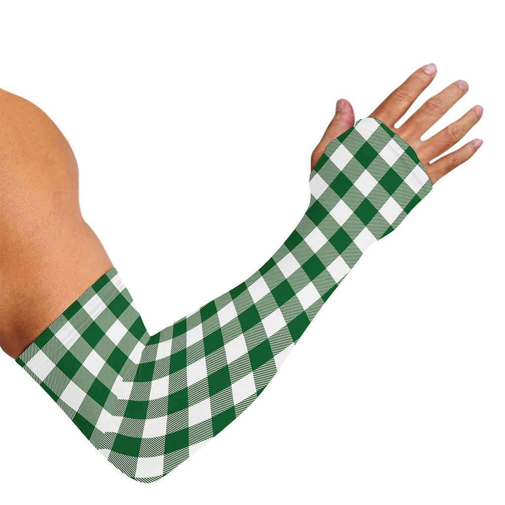 Green And White Buffalo Check Print Sun Protection Arm Sleeves