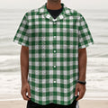 Green And White Buffalo Check Print Textured Short Sleeve Shirt