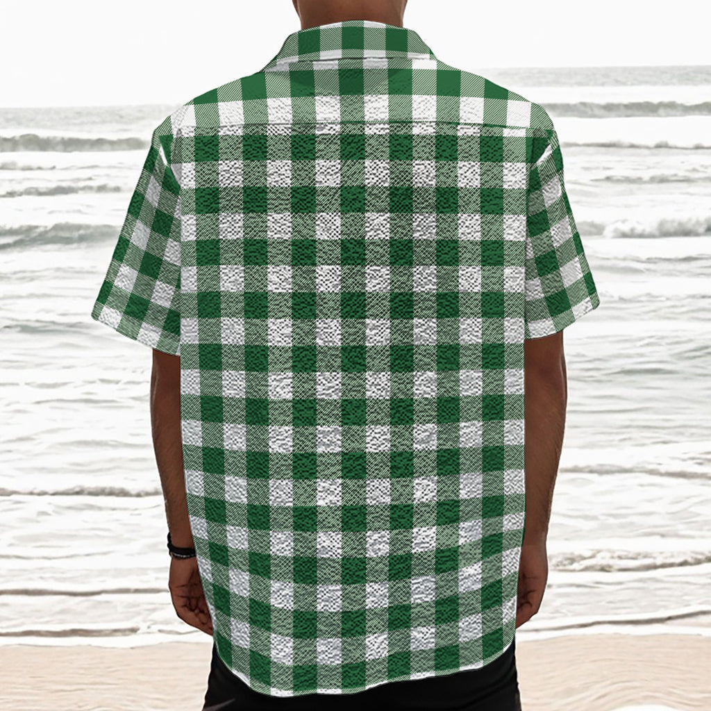 Green And White Buffalo Check Print Textured Short Sleeve Shirt