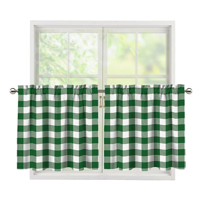 Green And White Buffalo Check Print Tier Curtains