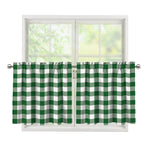 Green And White Buffalo Check Print Tier Curtains