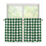 Green And White Buffalo Check Print Tier Curtains