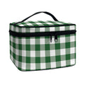 Green And White Buffalo Check Print Travel Makeup Bag