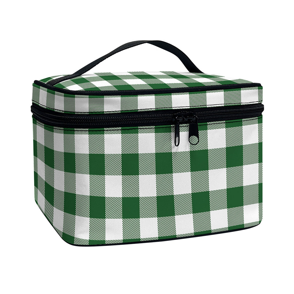 Green And White Buffalo Check Print Travel Makeup Bag