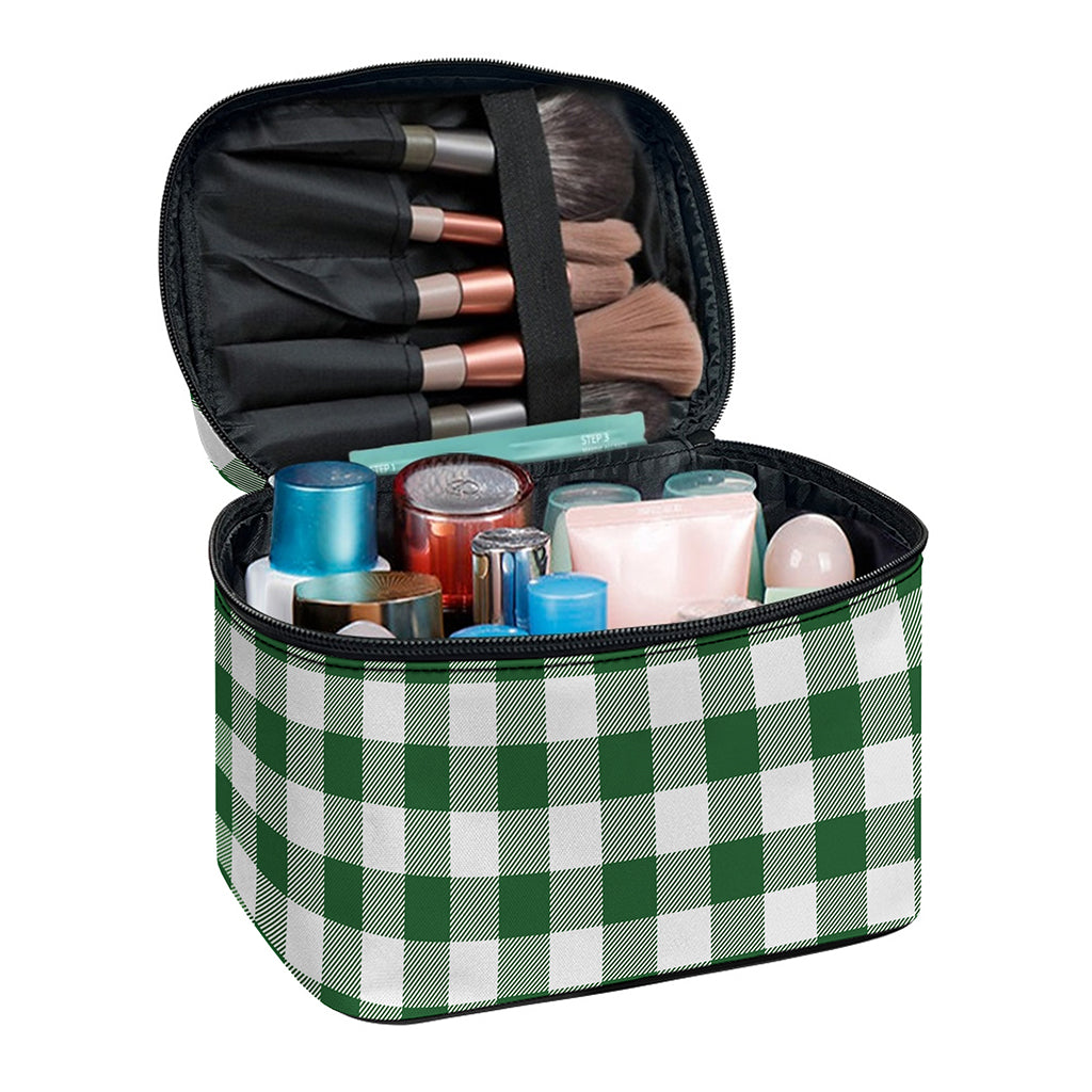 Green And White Buffalo Check Print Travel Makeup Bag