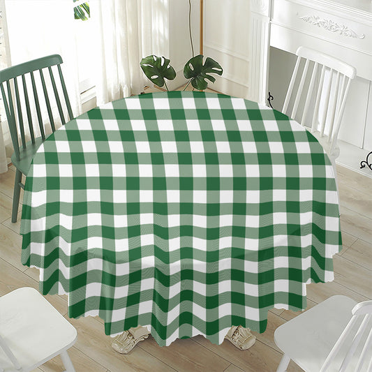Green And White Buffalo Check Print Waterproof Round Tablecloth