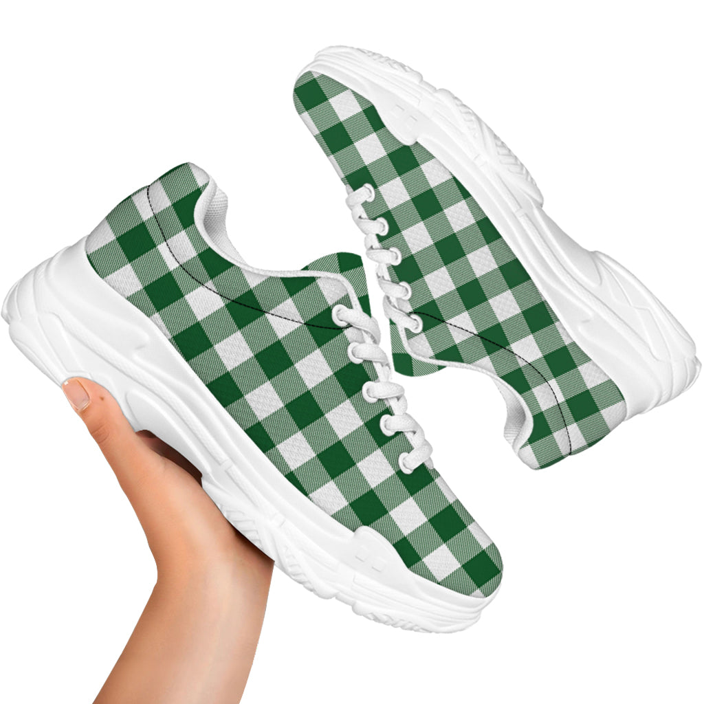 Green And White Buffalo Check Print White Chunky Shoes