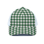 Green And White Buffalo Check Print White Mesh Trucker Cap
