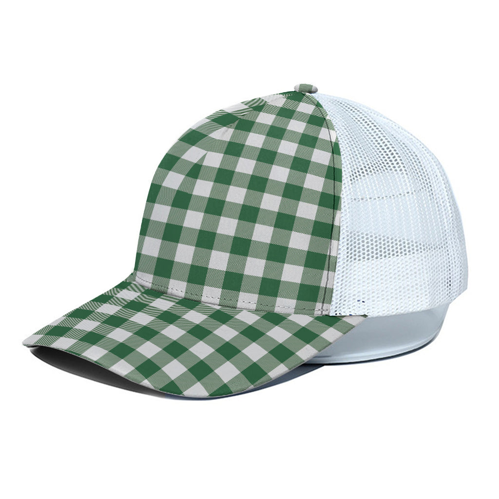 Green And White Buffalo Check Print White Mesh Trucker Cap