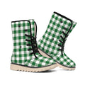Green And White Buffalo Check Print Winter Boots