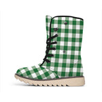 Green And White Buffalo Check Print Winter Boots