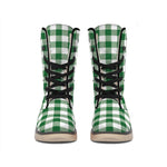 Green And White Buffalo Check Print Winter Boots