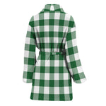 Green And White Buffalo Check Print Women's Bathrobe