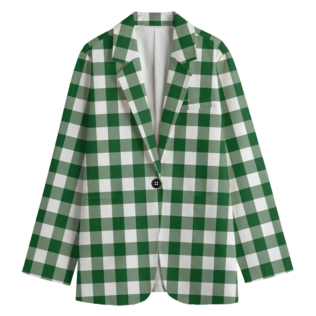 Green And White Buffalo Check Print Women's Blazer
