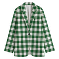 Green And White Buffalo Check Print Women's Cotton Blazer