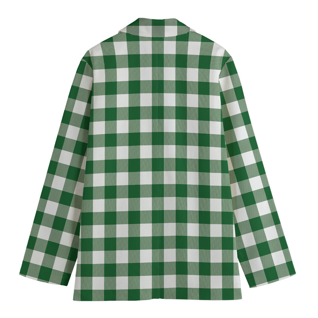 Green And White Buffalo Check Print Women's Cotton Blazer