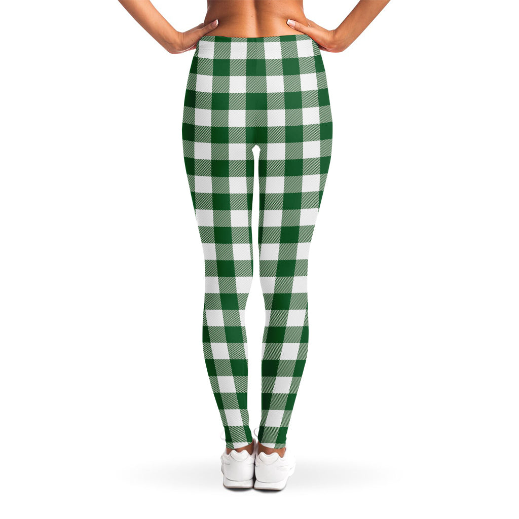 Green And White Buffalo Check Print Women's Leggings