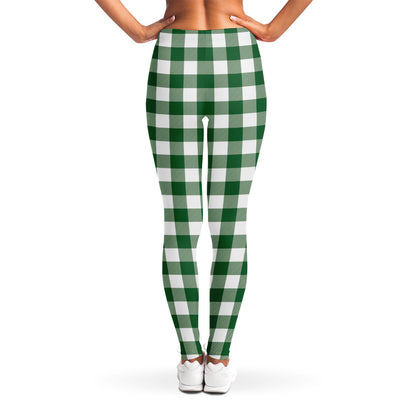 Green And White Buffalo Check Print Women's Leggings